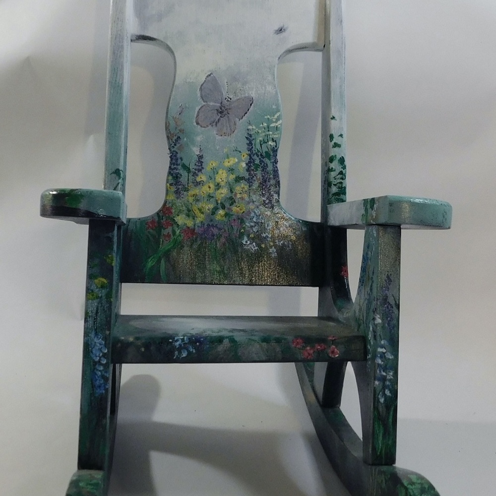 Hand Painted Doll Rocking Chair - by Artist Konnie K